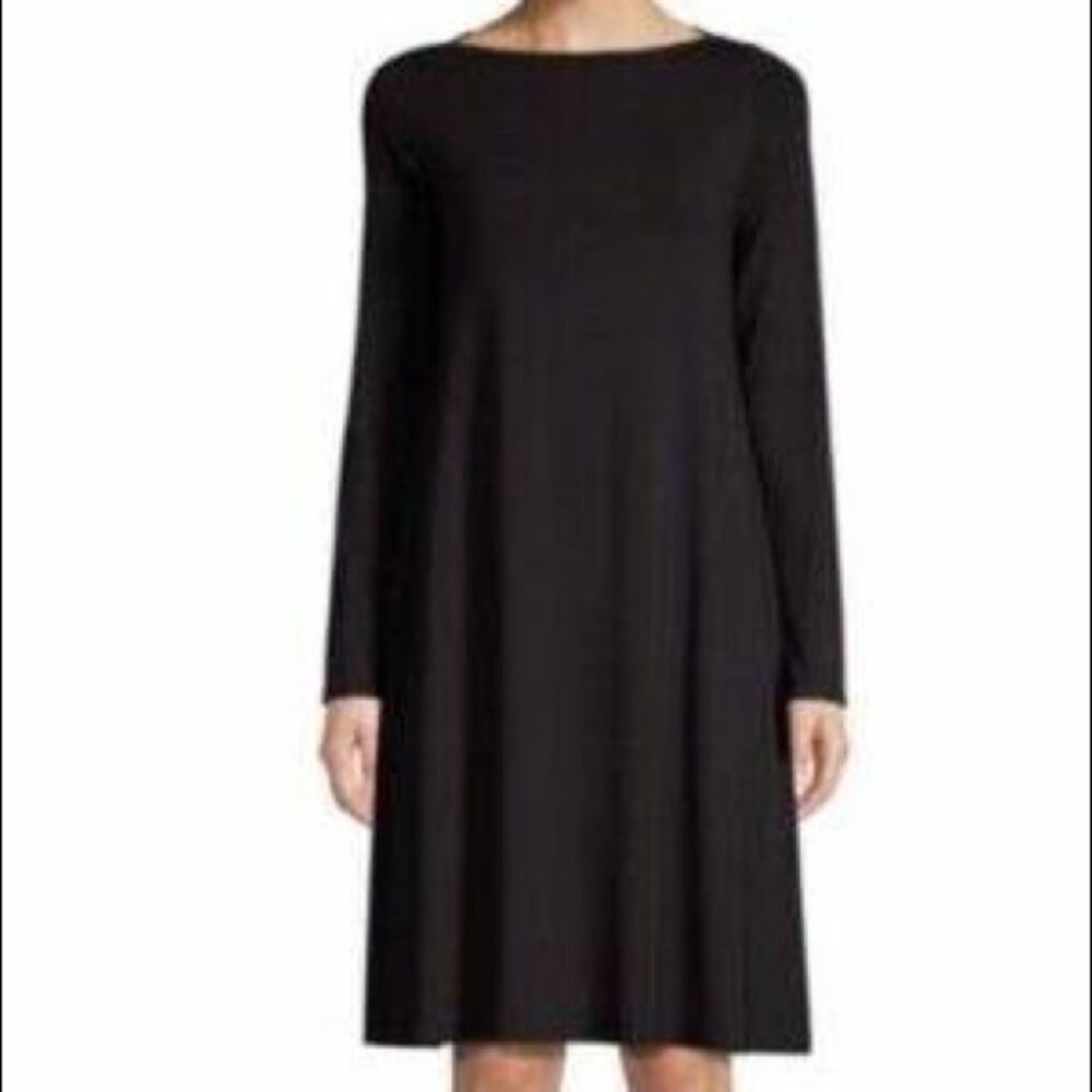 Eileen Fisher black jersey knit solid dress stretchy lagenlook